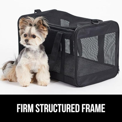 GORILLA GRIP Cat Carrier Travel Bag Up to 15 Lbs, Soft Collapsible Small Dog Carriers, Top and Side Entry Breathable Mesh, Grip Feet on Underside, Cozy Washable Waterproof Pad, Portable Kennel, Black