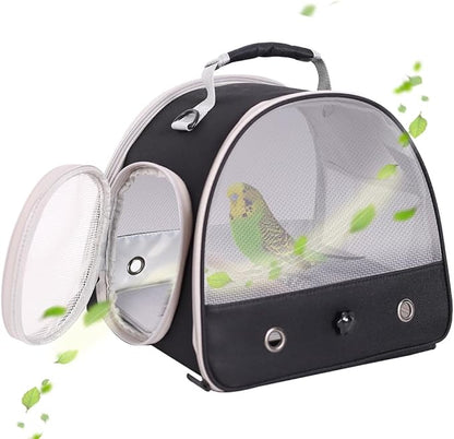 Bird Carrier, Portable Small Bird Parrot Parakeet Carrier with Standing Perch, Side Access Window Collapsible (Black, Mesh Windows)