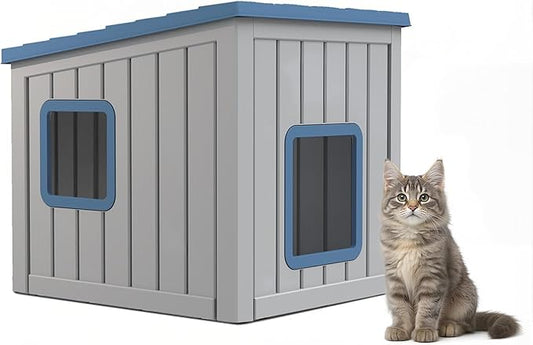 DRATO Outdoor Cat House,Waterproof PP Material Cat Houses for Feral Cats,Robust and Easy to Assemble,Feral Cat Shelter for Winter,Suitable for Cats, Rabbits and Other Small Animals (Blue, Small)