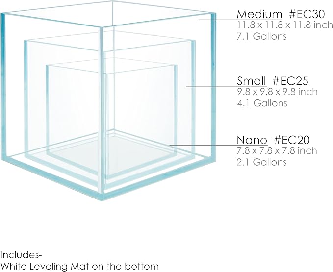Cube Rimless Frameless Extra Clear All Glass Aquarium, Low Iron Glass Tank, 5mm Glass, White Leveling Mat Included, w/Lids Options