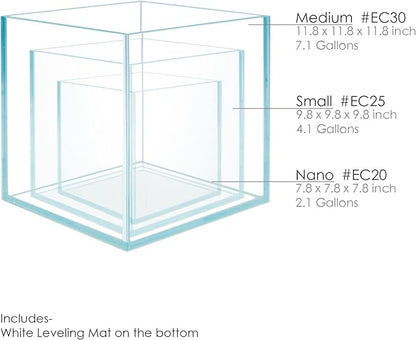 Cube Rimless Frameless Extra Clear All Glass Aquarium, Low Iron Glass Tank, 5mm Glass, White Leveling Mat Included, w/Lids Options