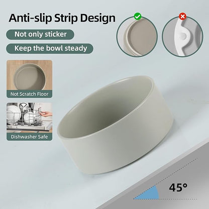 Ceramic 5.1inch Set of 2 Dog and Cat Bowls, Food and Water Feeder for Small Breed Dogs, Kitty, Cats, 2pcs Dog & Cat Dishes(2 Bowls, Grey)