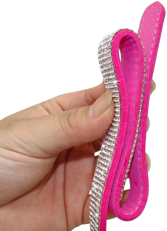 Rhinestone Dog Collar, Cute Dazzling Sparkling Soft Suede Leather Adjustable Pet Dog Cat Collar Crystal Diamond for Puppy Small Medium Large Dogs (L:38-46cm, Pink)