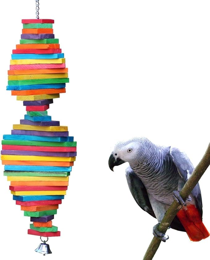 Bird Chewing Toy Large Medium Parrot Cage Bite Toys African Grey Macaws Cockatoos Eclectus Amazon (Rainbow-23.2inch)