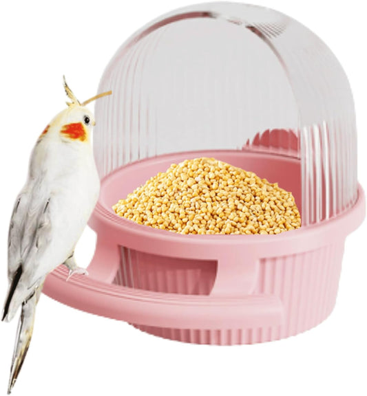 Bird Feeder for Cage – No Mess Feeder & Water Dispenser, Easy to Install and Clean, Semi-Enclosed Design Prevents Splashing (Pink)