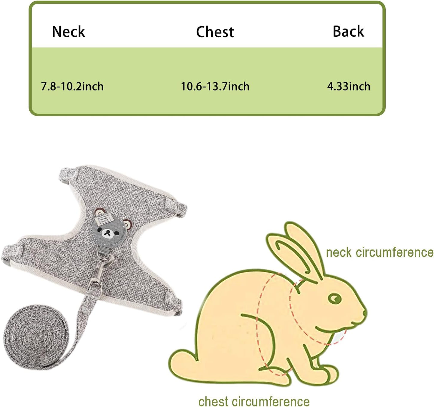 2-Pack Rabbit Harness and Leash Set – Adjustable Small Animal Vest Harness with Safety Buckle – Breathable & Lightweight – Ideal for Rabbits, Ferrets, Guinea Pigs, and Cats (Grey)