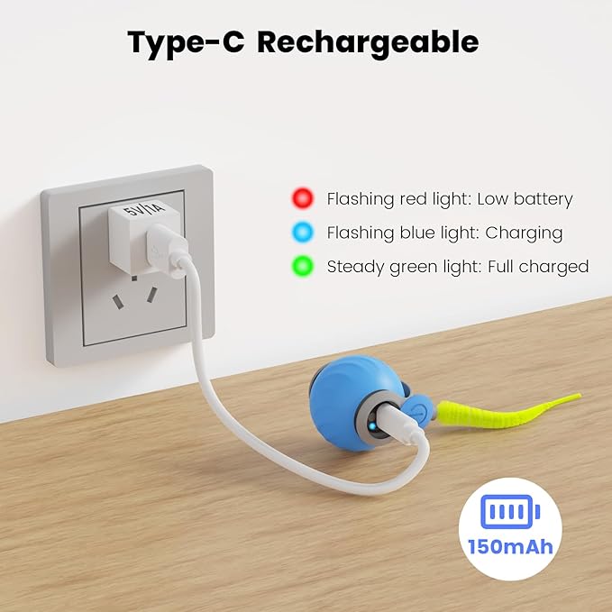 2025 New Speedy Tail Cat Toy for Bored Indoor Adult Cats, Interactive Pet Toy Ball with Tail, Smart Rolling Ball for Cats, Automatic Moving Ball Can Fast Rolling on Carpet (Blue)