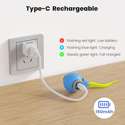 2025 New Speedy Tail Cat Toy for Bored Indoor Adult Cats, Interactive Pet Toy Ball with Tail, Smart Rolling Ball for Cats, Automatic Moving Ball Can Fast Rolling on Carpet (Blue)