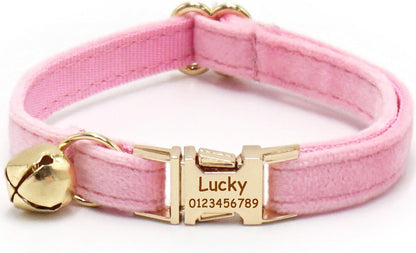 Personalized Cat Collars with Bells Custom Cat Collar with Name Tag Cute Soft Small Cat Collar for Boy and Girl Cats Kitten (Water Pink)