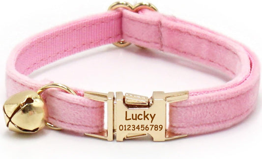 Personalized Cat Collars with Bells Custom Cat Collar with Name Tag Cute Soft Small Cat Collar for Boy and Girl Cats Kitten (Water Pink)