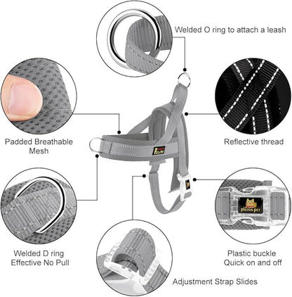 Plutus Pet No Pull Dog Harness with Breathable Mesh Padded, Adjustable Reflective Escape Proof Dog Harness, Quick Fit Dog Vest Harness for Small Medium Large Dogs(M, Gray)