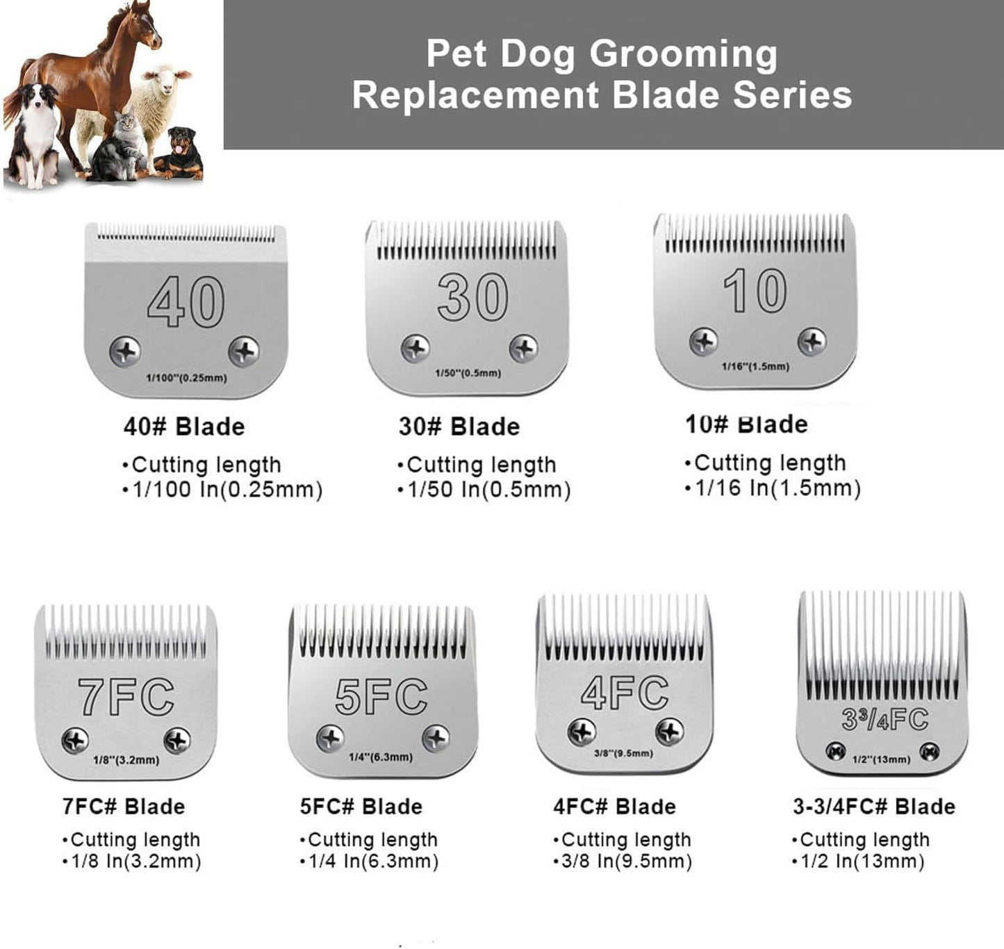 2PCS 4FC Blades Dog Grooming Blades Compatible with Andis Dog Clippers,Dog Clipper Blades Compatible with Oster A5,Wahl km10 Dog Clippers for Animal Dog Cat Horse,Stainless-Steel Blade Sharp