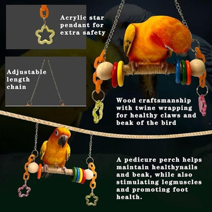 7 Pcs Parrot Bird Swing and perches for cage with Chew Toys Set- Pet Supplies Colorful Wooden Toys with Acrylic Décor Swing Hanging Birdcage Stands Playground for Lovebirds Conures Budgies.