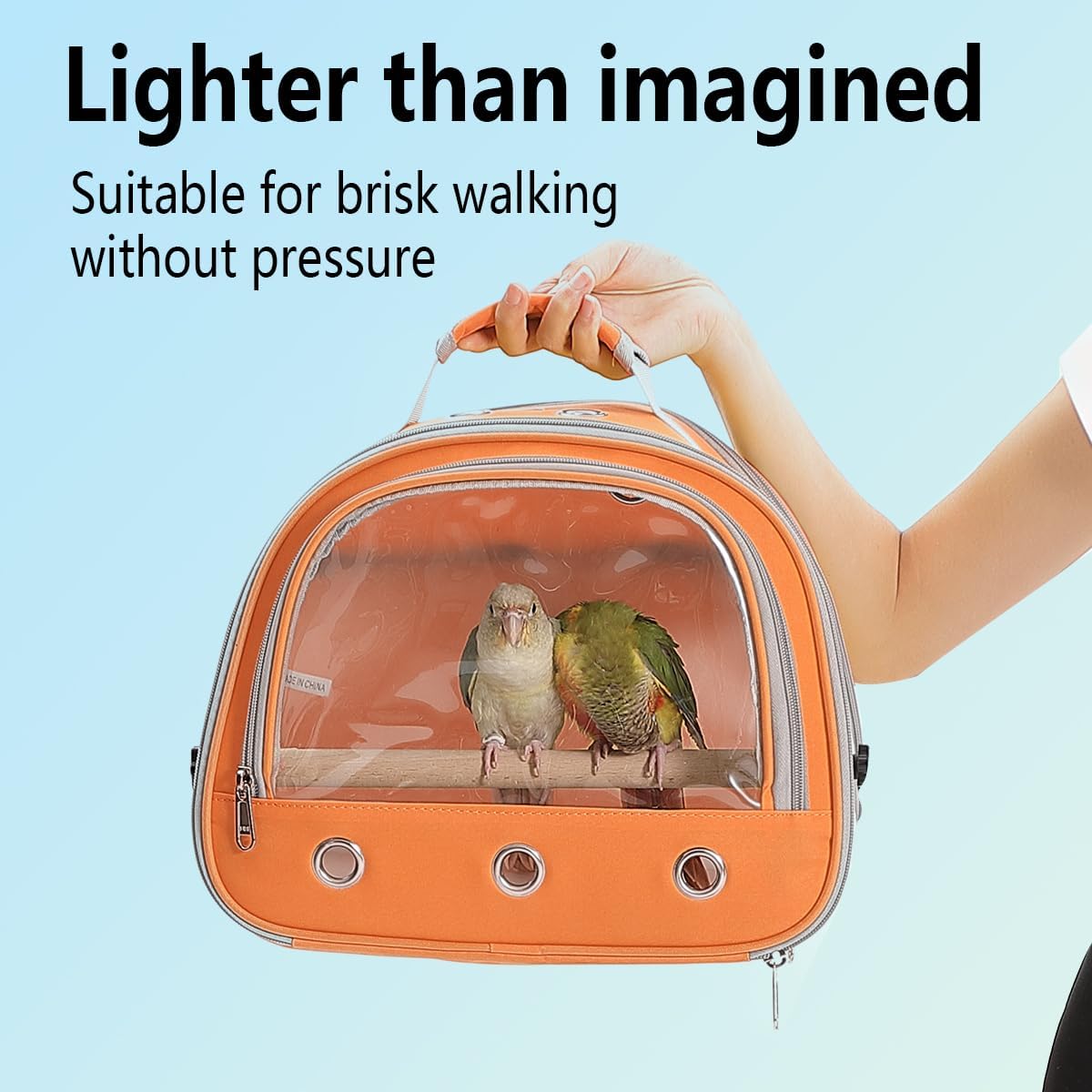 Bird Carrier,Bird Cage Parakeet Parrot Budgie Carrier Backpack for Small Birds, Travel Bird Cages with Perch, Transparent Ventilation Cockatiels, Lightweight Pet Carrier for Outdoor Use(Orange)