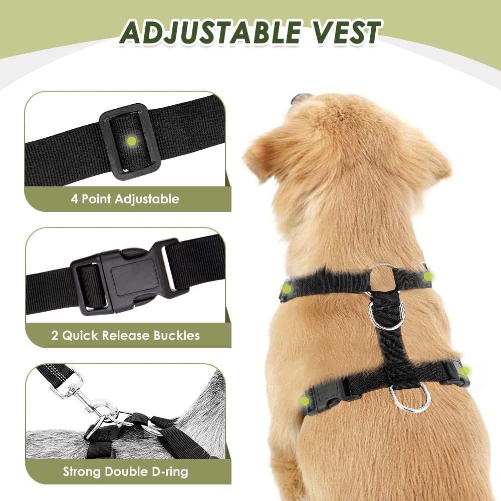 Lukovee Dog Seat Belt for Car, Adjustable Dog Car Harness for Large Medium Small Dogs, Soft Padded & Breathable Mesh Dog Seatbelt with Car Vehicle Connector Strap (Black Double Clip,Medium)