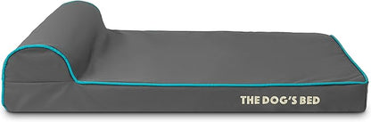 The Dog’s Bed Orthopedic Headrest Dog Bed Med Grey/Blue, Memory Foam, Pain Relief: Arthritis, Hip & Elbow Dysplasia, Post Surgery, Lameness, Waterproof Washable Cover