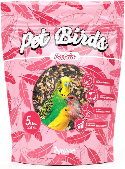 Mycelium Pet Bird Protein Bird Seed Mix (5 LB Bag) | High-Protein Bird Food for Finches, Canaries, Budgies & Parrotlets | Supports Energy & Growth | Organic, Non-GMO Daily Diet | Made in USA