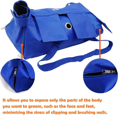 Kukaster Pet Cat’s Restraint Bag for Claw Care Nail Trimming Anti-Scratching Grooming Bag for Cats Medical Examination(Blue-l)
