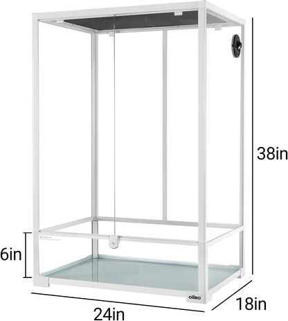 OiiBO 67 Gallon Reptile Tall Terrarium, Vertical Reptile Tank 24" x 18" x 36" Full Tempered Glass Double Front Opening Door with Top Mesh Lid, Reptiles Amphibians Habitat Enclosure (Knock-Down)