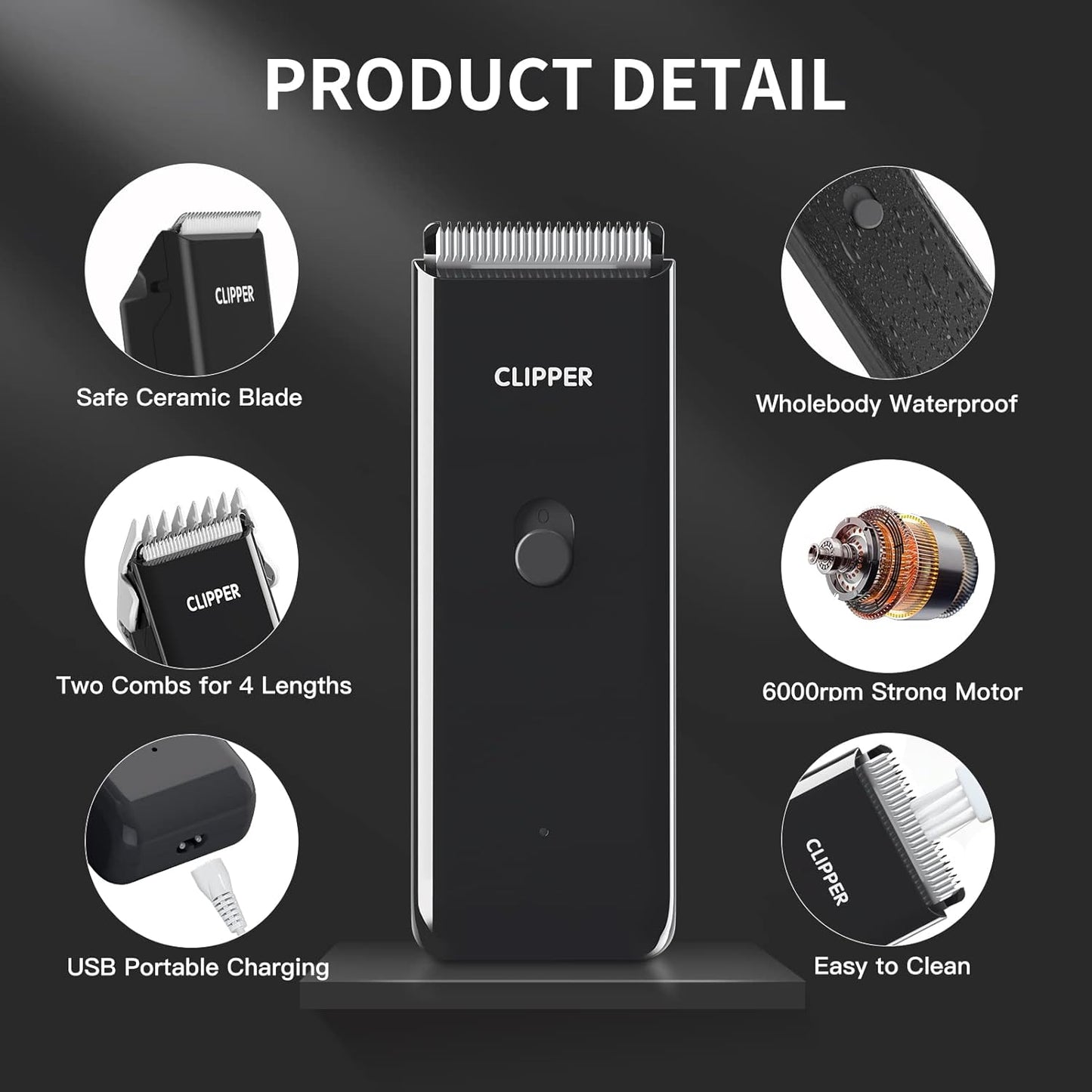 Black Dog Cat Clippers, Home Professional Cordless Cat Grooming Tools for Dog Thick Coat Clippers, Low Noise Pet Hair Trimmer Kits with 9-Pieces