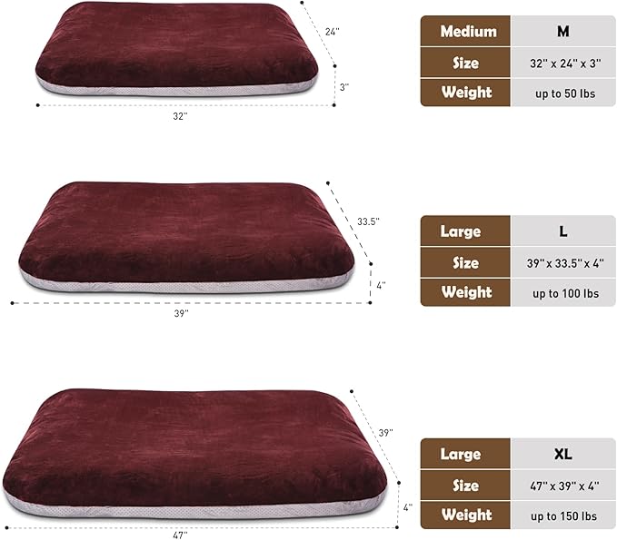 Magic Dog Super Soft Medium Dog Bed, 32 Inch Orthopedic Foam Pet Bed with Anti Slip Bottom, Removable Washable Cover, Burgundy