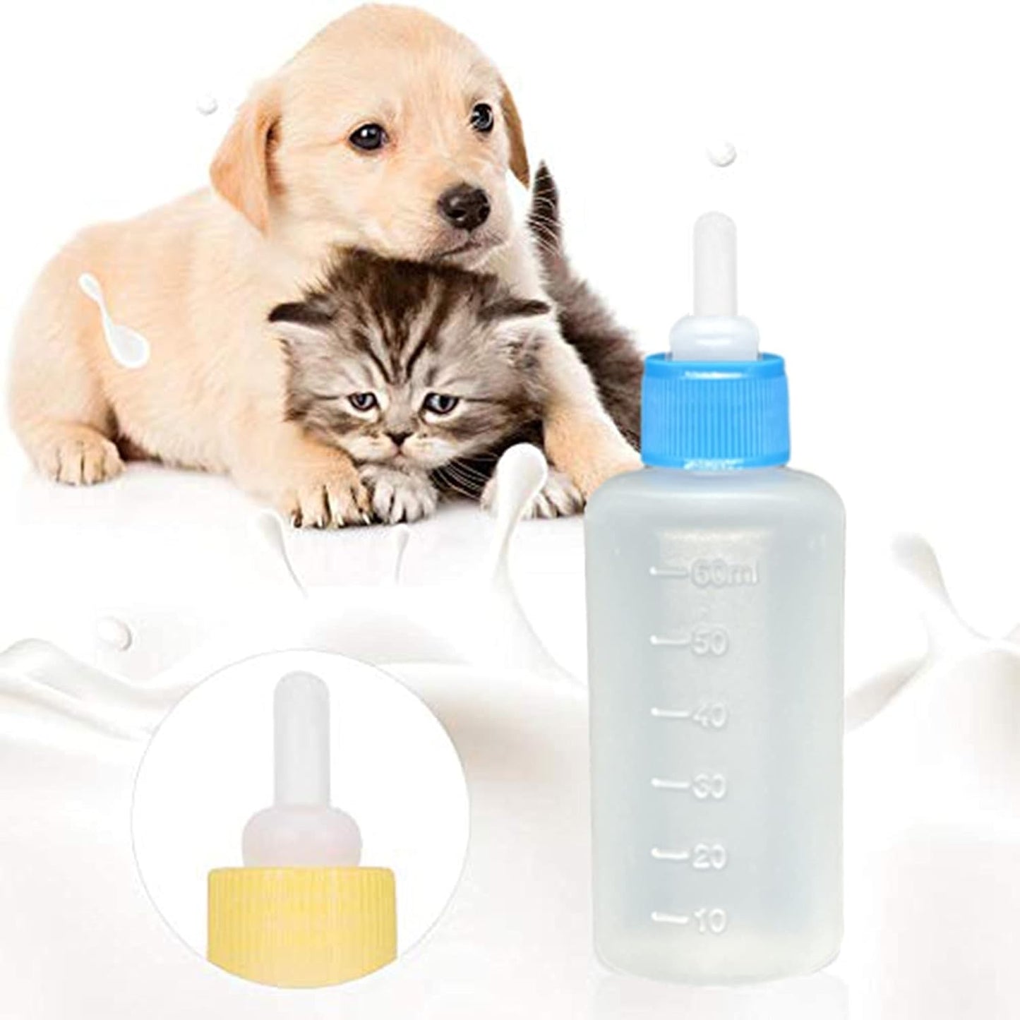 Pet Bottle Kit, Squeeze Liquid Replaceable Silicone Teat for Newborn Kittens, Puppies, Rabbits, Small Animals Replacement Teat Cat Feeding Bottle Feeding Tool