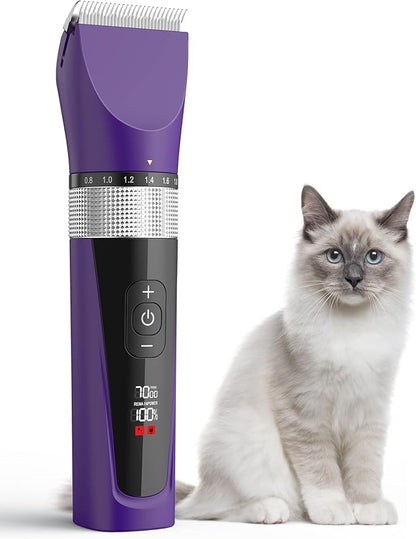 oneisall Cat Grooming Clippers for Matted Long Hair, 5-Speed Cat Grooming Kit Cordless Low Noise Pet Hair Clipper Trimmer Shaver for Dogs Cats Animals (Purple)