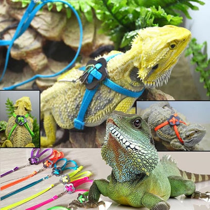 Adjustable 4.72inch Reptile Lizard Harness Leash,Turtle Lizard Pet Traction Belt Bearded Dragon Accessories Soft Small Pet Animal Harness Rope Outdoor Used (Black)
