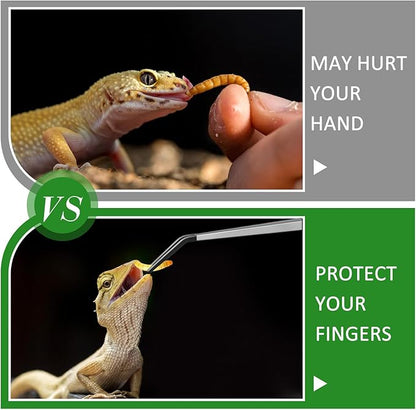 Lasnten 2 Pcs Extra Long Stainless Steel Reptile Feeding Tongs with Rubber Tip Bearded Dragon Aquarium Straight and Curved Long Tweezer Terrarium Feeder Tool for Tank(Silver, 18.5 Inch, 18.9 Inch)