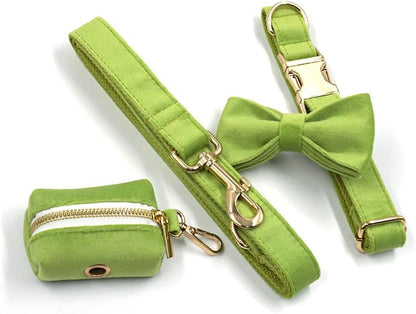 PETDURO Custom Dog Collar Personalized with Name Engraved Quick Release Rose Gold Metal Buckle for Large Medium Small Girl Dogs - Dog Leash and Bow Tie Available - Soft Comfy Velvet (Green, S)