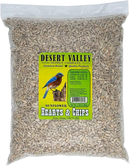 Desert Valley Sunflower Hearts and Chips Seed, All Natural, Non-GMO Premium Wild Bird and Wildlife Food (5 Pounds)