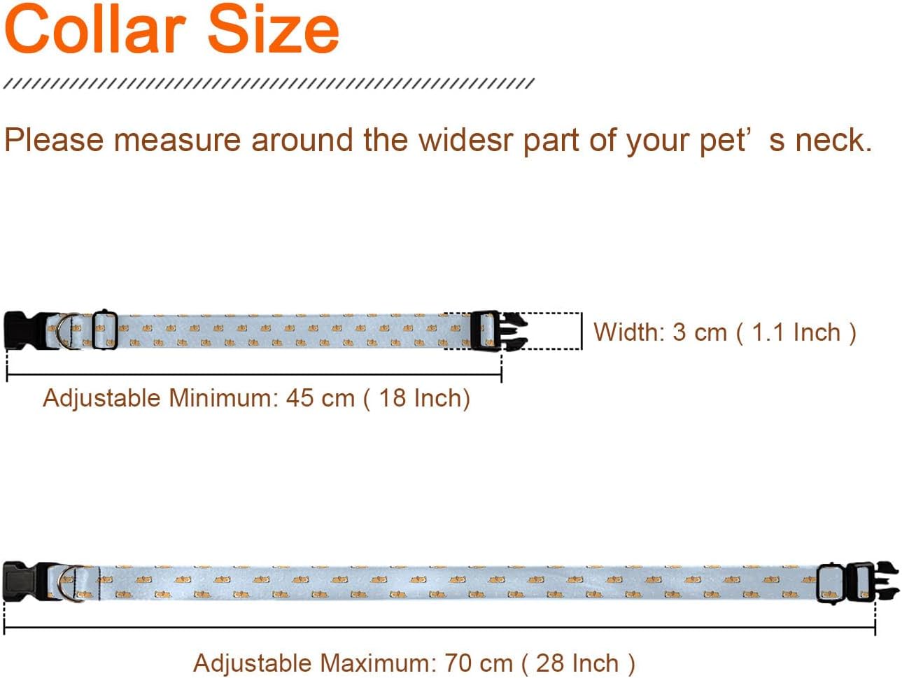 Brown Corgi Dog Bone Blue Dog Collar Pet Neck Strap for Small Medium Large Dogs Soft Adjustable Buckle