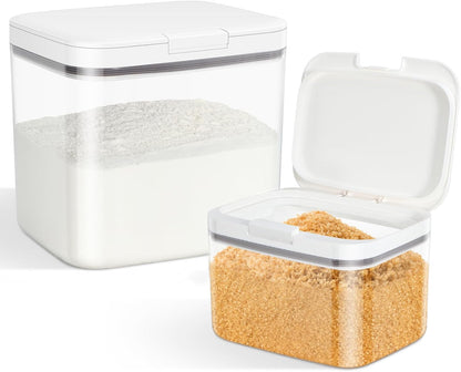 Flour Sugar Storage Containers, 2Pack 2.9 Qt + 4.75 Qt Food Storage Container with Pop-to-Flip Lids for Rice Dog Food Dog Treat Storage, Kitchen Organizers and Storage