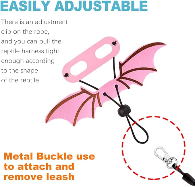 CoguZed Bearded Dragon Leash and Harness Set, Adjustable Lizard Harness with Wings, Cool Leather Reptile Leash for Bearded Dragons, Amphibians & Small Pets (S, M, L, 3 Pack)