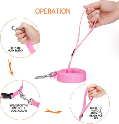 10 ft Strong Durable Nylon Dog Training Leash, Traction Rope, 1 Inch Wide, for Small and Medium Dog (Pink, 10 Feet)
