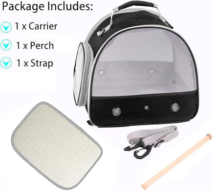 Bird Carrier, Portable Small Bird Parrot Parakeet Carrier with Standing Perch, Side Access Window Collapsible (Black, Mesh Windows)