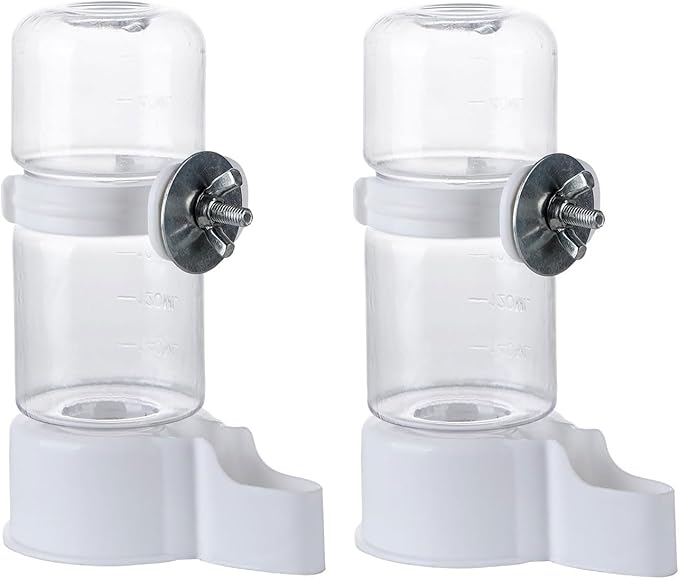 Automatic Bird Feeder and Water Dispenser, 2PCS Cage Accessories for Parrots, Budgie, Lovebirds, Parakeet, Cockatiel - Food Seed and Bottle Drinker (White 140ml)