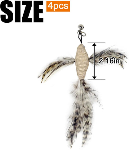 TTcat Feather Toys, 4 Pcs Simulation Birds Refills, Cat Toys Replacement Feathers for Cat Kitten Wand.