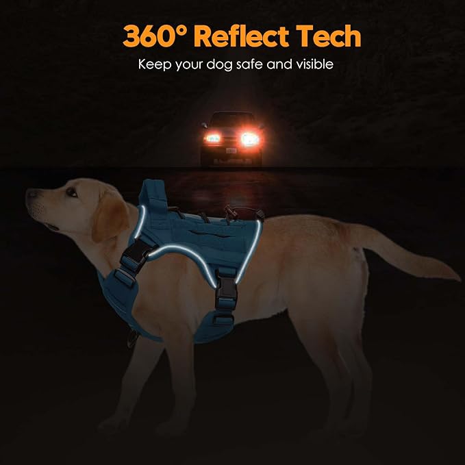Heavy-Duty Tactical Dog Harness for Large Dogs, No Pull Adjustable Reflective Pet Vest with Molle System, K9 Military-Grade Control for Service Training, Outdoor & 10+ Breeds, Blue, Small
