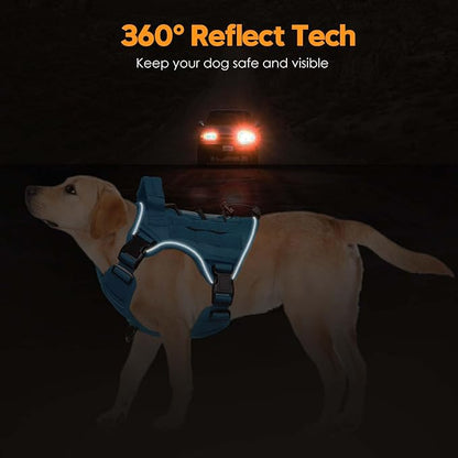 Heavy-Duty Tactical Dog Harness for Large Dogs, No Pull Adjustable Reflective Pet Vest with Molle System, K9 Military-Grade Control for Service Training, Outdoor & 10+ Breeds, Blue, Medium