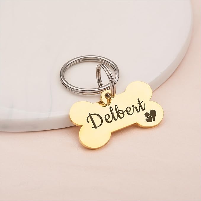 Anavia Small Size Dog Cat ID Tags, Small/XS Personalized Color Plated Stainless Steel Puppy Kitten Name Tags, Customized Engraved Nameplate Pet Collar Tag (Purple, Bone)