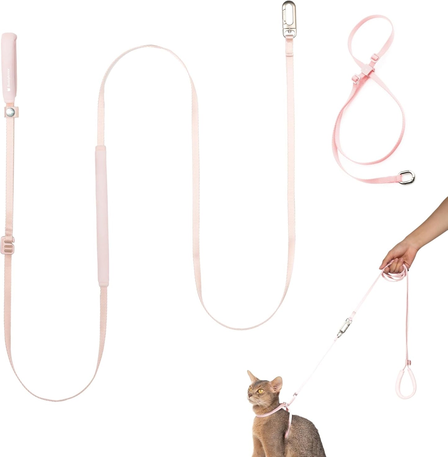 Cat Harness and Leash Set, Lightweight Escape Proof Cat Harness Leash with Padded Handle, Adjustable Cat Leash and Harness for Kitten Small Large Cats Walking Training (Blush Pink, M)