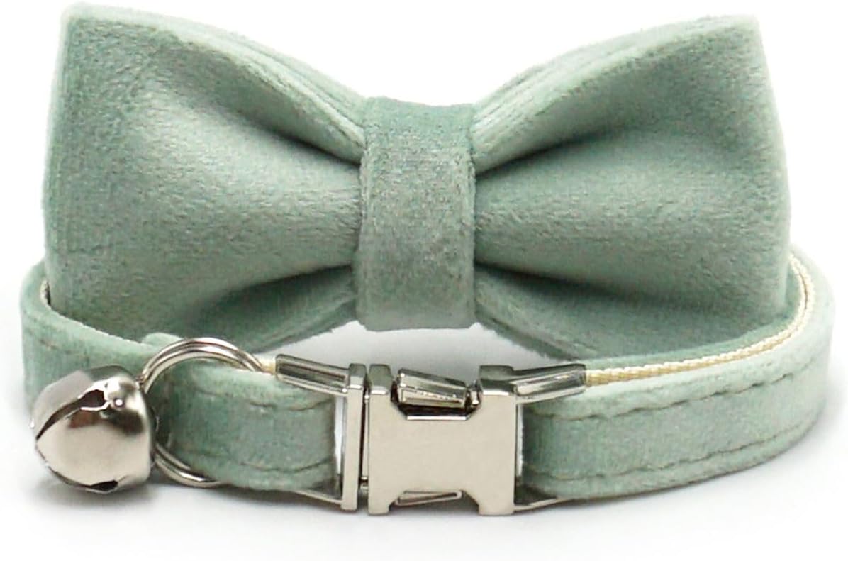 Personalized Cat Collar with Bells,Velvet Customized Small Cat Collar with Name Tag,Pet Collar with Name Phone Number Engraved ID Tags for Boy and Girl Kitten Cats (White Tea)