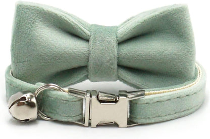 Personalized Cat Collar with Bells,Velvet Customized Small Cat Collar with Name Tag,Pet Collar with Name Phone Number Engraved ID Tags for Boy and Girl Kitten Cats (White Tea)