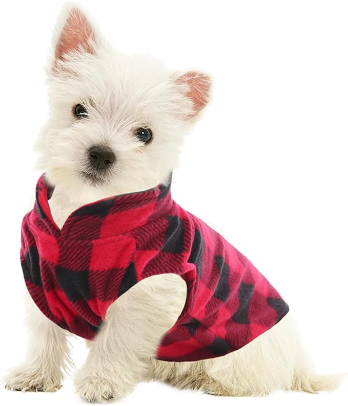 KAMA BRIDAL Spring Autumn Winter Coat Pullover Fleece Vest for Cats Small and Medium Dogs Thin Sweater Red & Black Plaid (Red, XXXS)