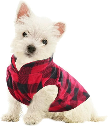 KAMA BRIDAL Spring Autumn Winter Coat Pullover Fleece Vest for Cats Small and Medium Dogs Thin Sweater Red & Black Plaid (Red, XXXS)