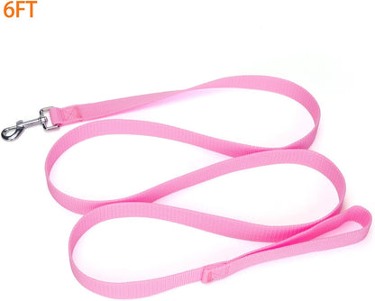 Strong Durable Nylon Dog Training Leash, 1 Inch Wide Traction Rope, 6 ft Long, for Small and Medium Dog (Pink, 6 Feet)