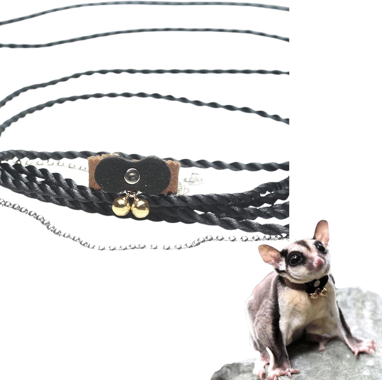 Sugar Glider Traction Rope Strap Anti-Biting Chain Rope, Small Animal Walking Collar Harness with Lead Leash for Hamster Gerbil Rat Mouse Ferret Chinchilla Squirrel (Black with Coffee)