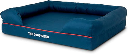 The Dog’s Bed, Large Oxford Blue/Red Memory Foam, Pain Relief: Arthritis, Hip & Elbow Dysplasia, Post Surgery, Lameness, Supportive, Calming, Waterproof Washable Cover