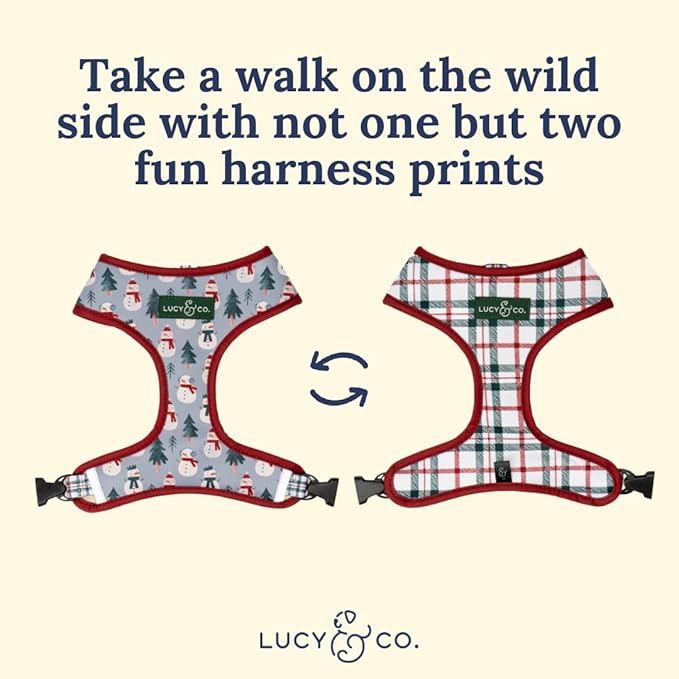 Lucy & Co. Cute Reversible Dog Harness Walking Halter - Best Designer Pet Harnesses for XS - XL Dogs - Padded Adjustable Vest for Easy Walking-XLarge-Gray & White Snowman